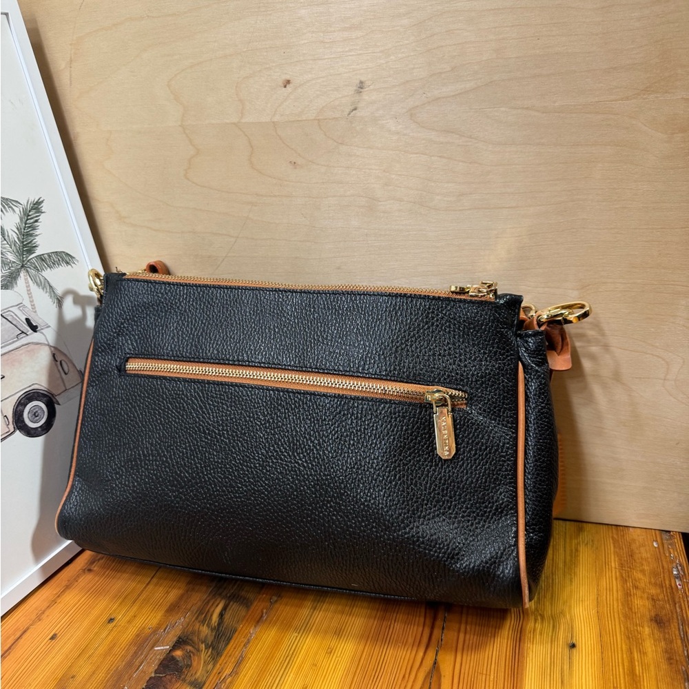 Valentina made Italy Black Shoulder Bag with Tan Strap - Picture 2 of 12